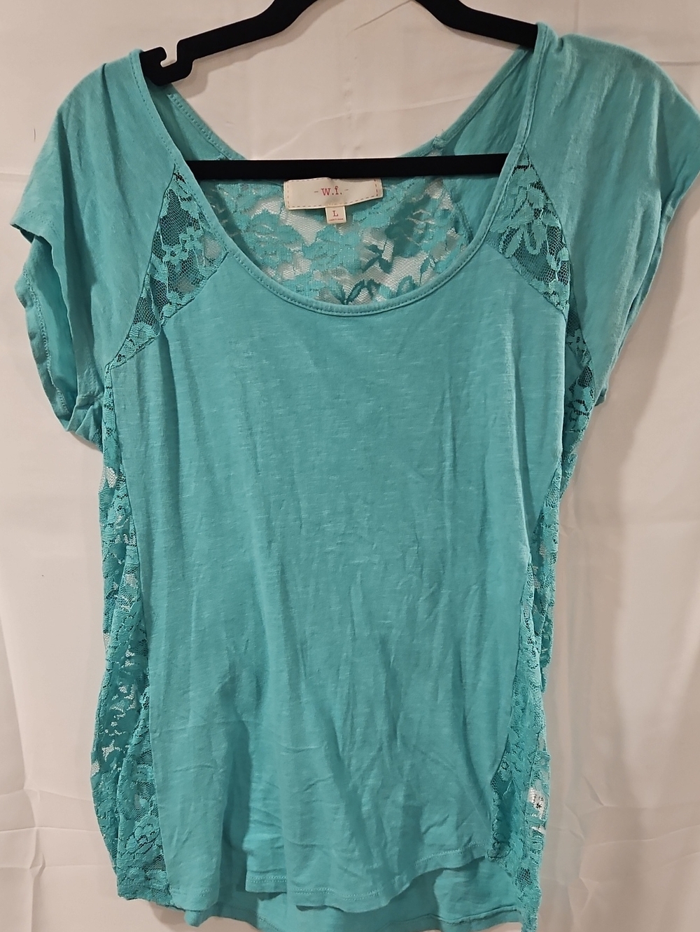 Wallflower Aqua Scoop Neck Short Sleeve Tee with Lace Insets